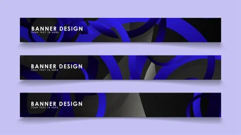 Set rectangular vector banners with background of dark blue circles Stock Illustration