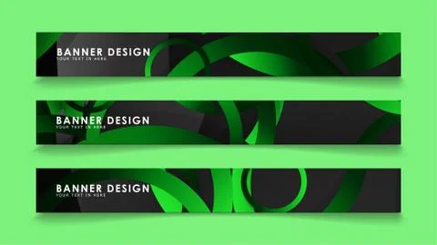 Set rectangular vector banners with background of dark green circles Stock Illustration