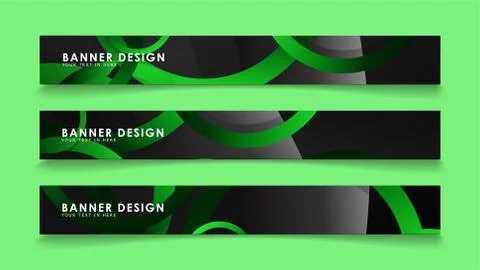Set rectangular vector banners with background of dark green circles Stockillustratie