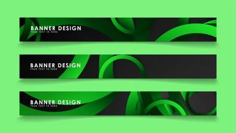 Set rectangular vector banners with background of dark green circles Illustrazione stock