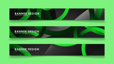 Set rectangular vector banners with background of dark green circles Stockillustratie
