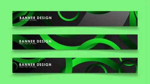 Set rectangular vector banners with background of dark green circles Stock Illustration
