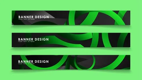 Set rectangular vector banners with background of dark green circles Stock Illustration