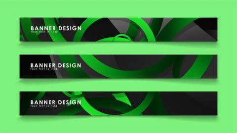 Set rectangular vector banners with background of dark green circles Stockillustratie