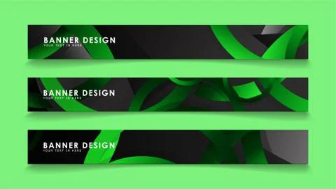 Set rectangular vector banners with background of dark green circles Stockillustratie