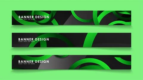 Set rectangular vector banners with background of dark green circles Stock Illustration