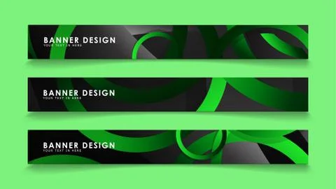 Set rectangular vector banners with background of dark green circles Stock Illustration