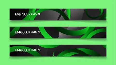 Set rectangular vector banners with background of dark green circles Stock Illustration