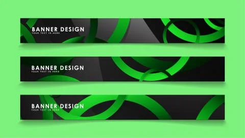 Set rectangular vector banners with background of dark green circles Stock Illustration