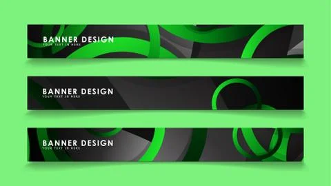 Set rectangular vector banners with background of dark green circles Stock Illustration