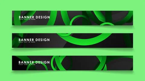 Set rectangular vector banners with background of dark green circles Stockillustratie