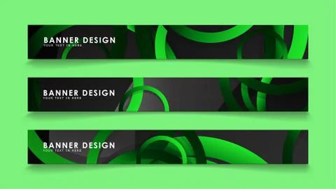 Set rectangular vector banners with background of dark green circles Stock Illustration