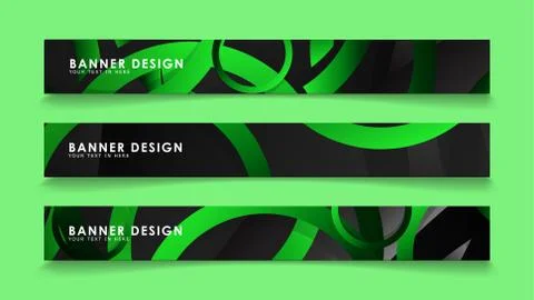Set rectangular vector banners with background of dark green circles Stock Illustration