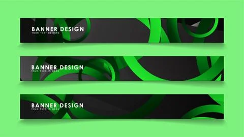 Set rectangular vector banners with background of dark green circles Stockillustratie