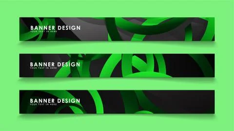 Set rectangular vector banners with background of dark green circles Stock Illustration