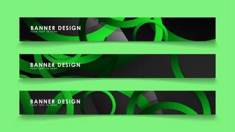 Set rectangular vector banners with background of dark green circles Stock Illustration