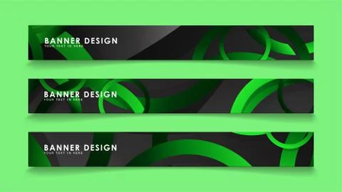 Set rectangular vector banners with background of dark green circles Stockillustratie