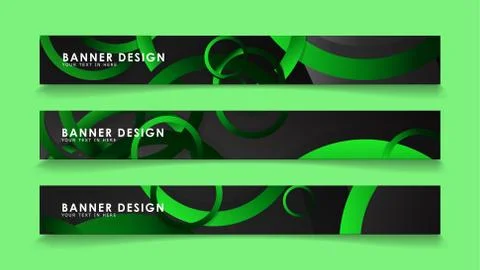 Set rectangular vector banners with background of dark green circles Stockillustratie