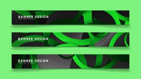 Set rectangular vector banners with background of dark green circles Stock Illustration