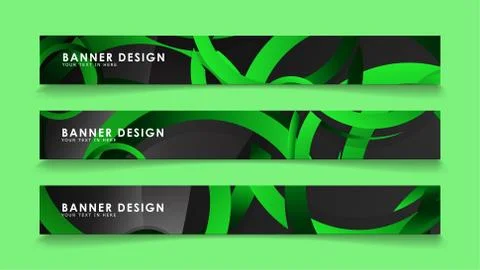 Set rectangular vector banners with background of dark green circles Stock Illustration