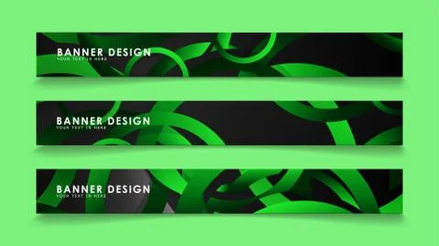 Set rectangular vector banners with background of dark green circles Stock Illustration
