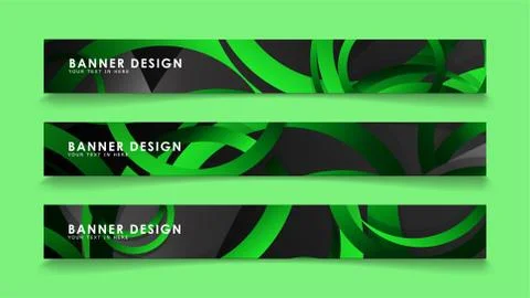 Set rectangular vector banners with background of dark green circles Stock Illustration