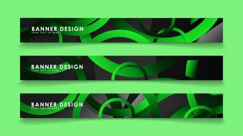 Set rectangular vector banners with background of dark green circles Stockillustratie