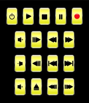 Set of rectangular vertical yellow media control buttons Stockillustratie