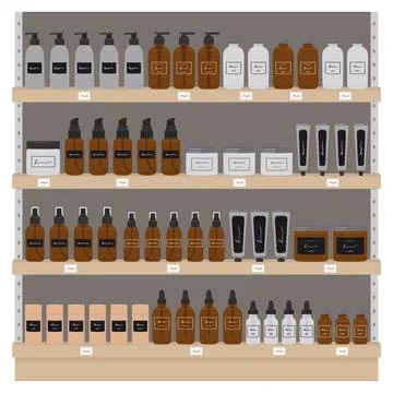 Set of recyclable bottles, jars and tubes with organic cosmetics, skin care.. Stock Illustration