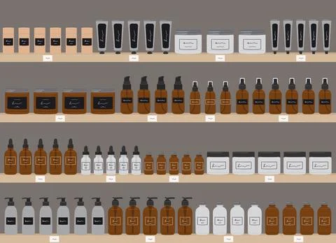Set of recyclable bottles, jars and tubes with organic cosmetics and skin car Stock Illustration