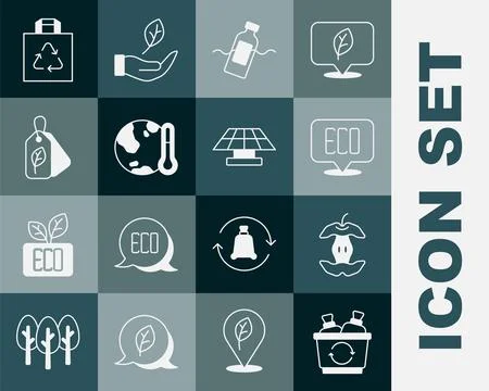 Set Recycle bin, Apple core, Leaf Eco symbol, The problem of pollution, Ear.. Stock Illustration