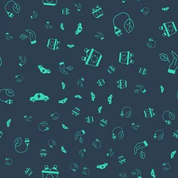 Set Recycle bin, Electric saving plug leaf, car and Leaf hand on seamless イラスト素材