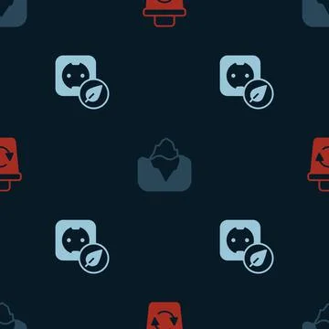 Set Recycle bin, Iceberg and Electrical outlet on seamless pattern. Vector Stock Illustration