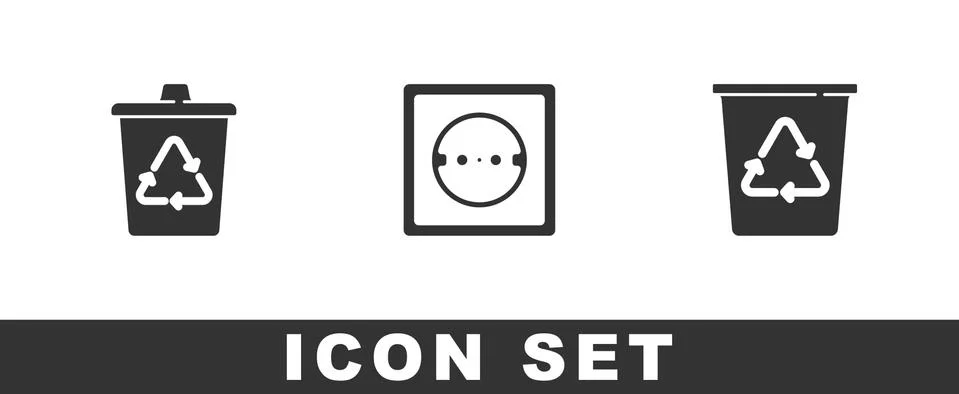 Set Recycle bin with recycle, Electrical outlet and icon. Vector Stock-Illustration