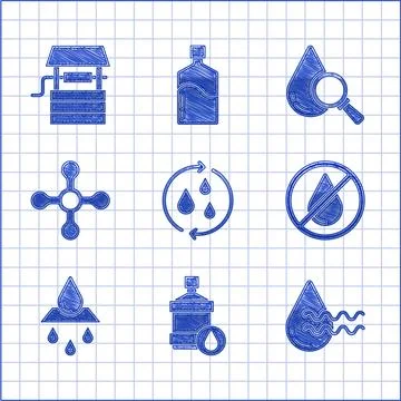 Set Recycle clean aqua, Big bottle with water, Water drop forbidden, tap, D.. Stock-Illustration