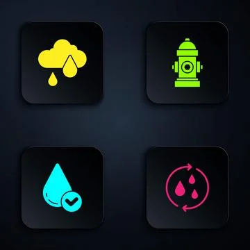 Set Recycle clean aqua, Cloud with rain, Water drop and Fire hydrant. Black.. Stock Illustration