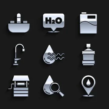 Set Recycle clean aqua, Drop and magnifying glass, Water drop with location, Big Stock Illustration