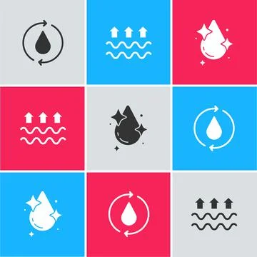 Set Recycle clean aqua, Waves of water and evaporation and Water drop icon Illustrazione stock