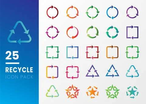 Set of Recycle icon logo with flat style, simple star shape arrow design illu Illustrazione stock