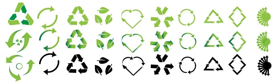 Set of recycle icon vector illustration. Green arrow recycle isolate on white Stock Illustration