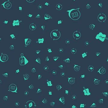 Set Recycle symbol with leaf, Leaf Eco, Tag and Tree on seamless pattern. V.. Illustrazione stock