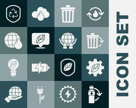 Set Recycling plastic bottle, Leaf plant gear machine, Recycle bin with rec.. Stock Illustration