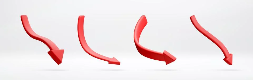Set of red 3D arrows pointing downward Stock Illustration