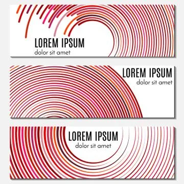 Set of red abstract header banners with curved lines and place for text Illustrazione stock