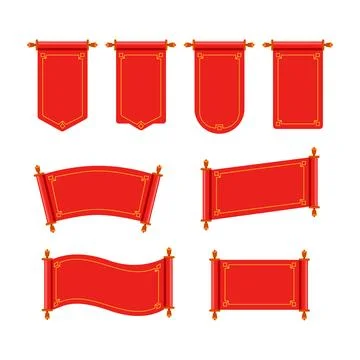 Set of red ancient scrolls. Chinese scroll set. Vector illustration Stock-Illustration