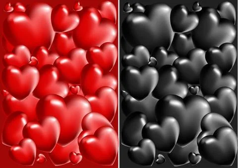 Set of red and black 3d frames with heart background. A collection of geometric Stock Illustration