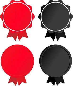 Set of Red and Black Blank Award Badges with Ribbons Stock Illustration