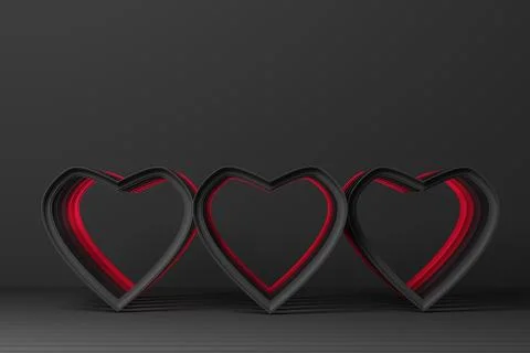 Set of red and black heart logo Line art gradient and flat design templates 3 Stock Illustration