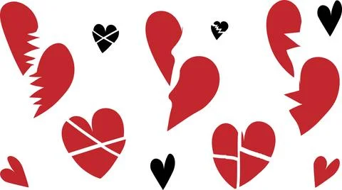 A set of red and black hearts. Red black broken hearts. The concept of love.. Stock Illustration