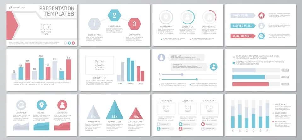 Set of red and blue elements for multipurpose presentation template slides with Illustrazione stock
